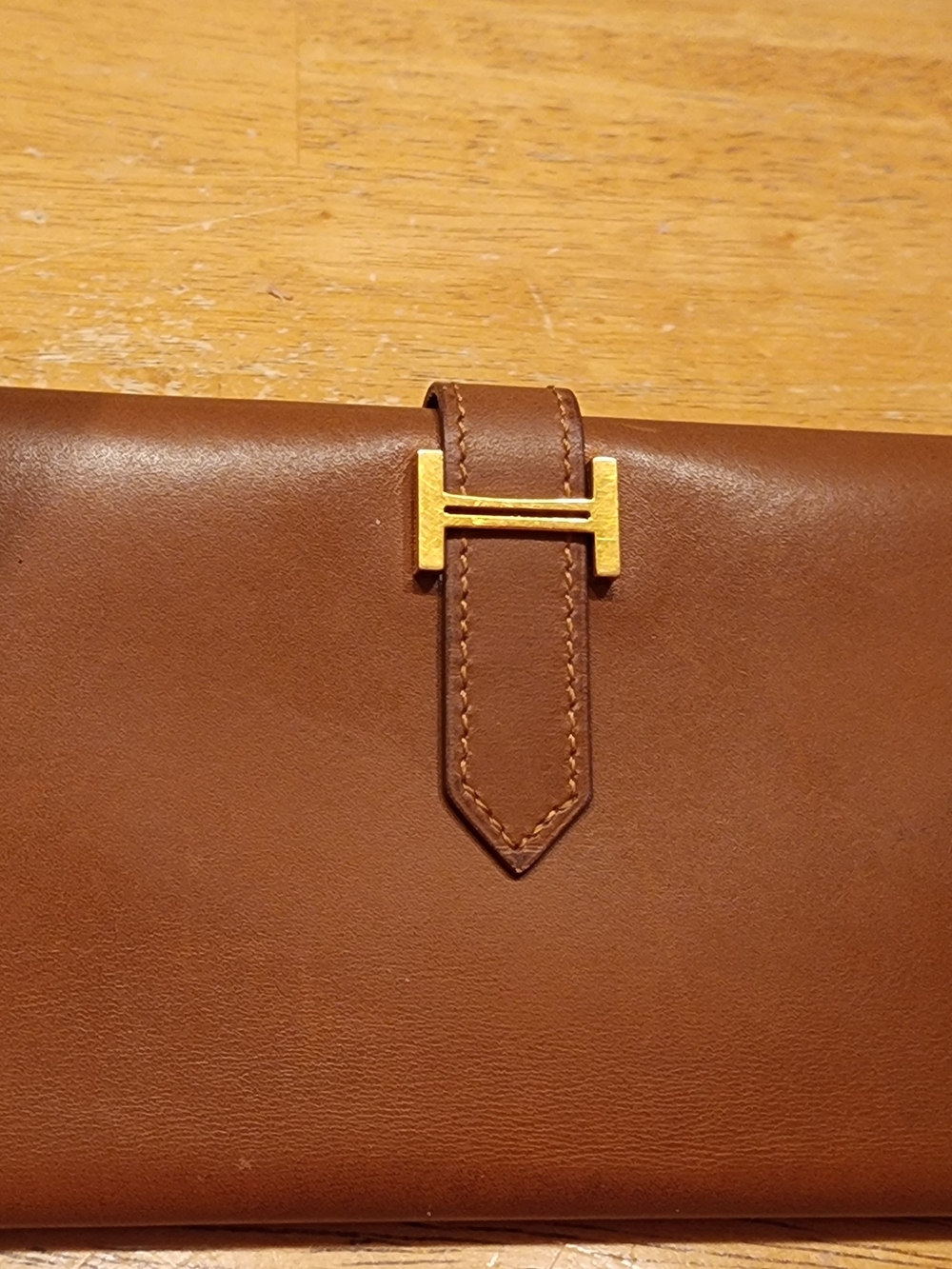 Hermes Brown Leather Wallet with Gold H-Clasp